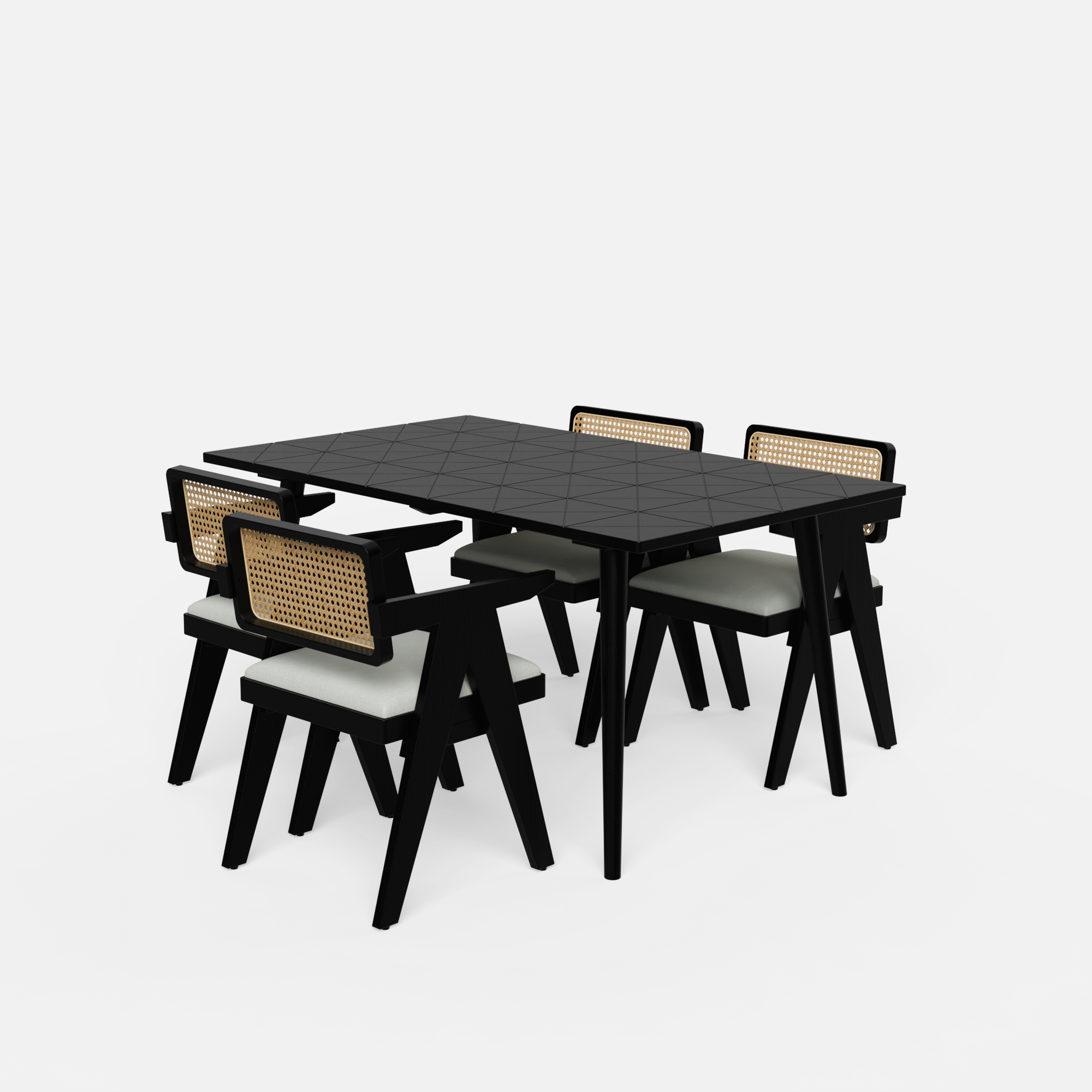 Helena-Pierre Black Dining Table Set - 4 Seater - Table (150 cm x 90 cm x 76 cm) + 4 Pierre Chairs - Sheesham