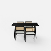 Helena-Pierre Black Dining Table Set - 4 Seater - Table (150 cm x 90 cm x 76 cm) + 4 Pierre Chairs - Sheesham