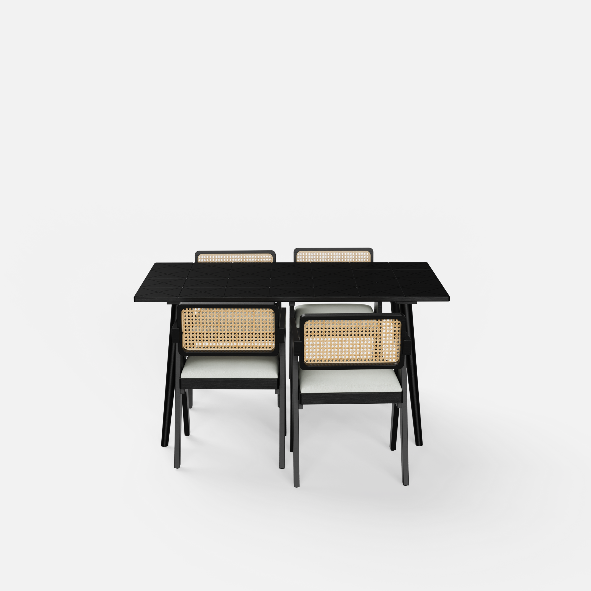 Helena-Pierre Black Dining Table Set - 4 Seater - Table (150 cm x 90 cm x 76 cm) + 4 Pierre Chairs - Sheesham