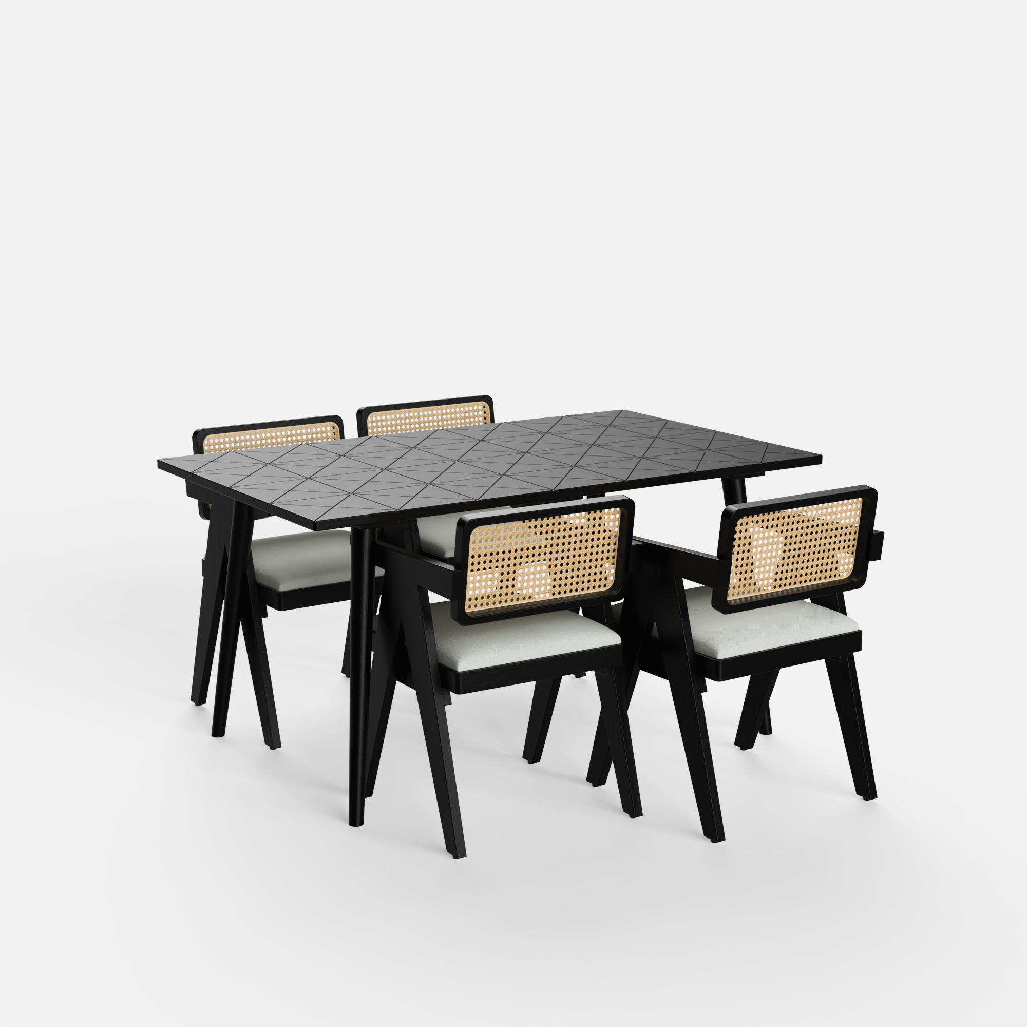 Helena-Pierre Black Dining Table Set - 4 Seater - Table (150 cm x 90 cm x 76 cm) + 4 Pierre Chairs - Sheesham