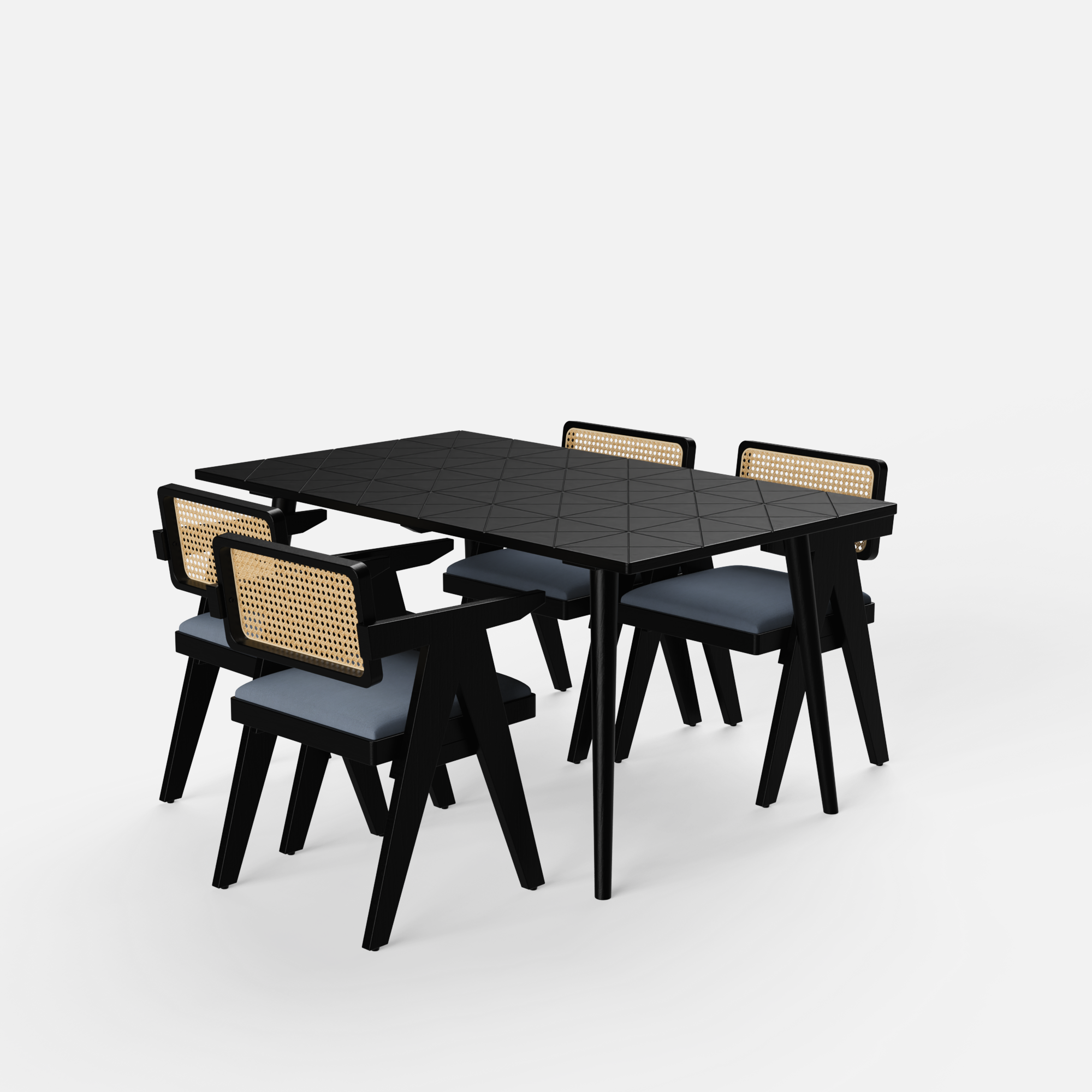 Helena-Pierre Black Dining Table Set - 4 Seater - Table (150 cm x 90 cm x 76 cm) + 4 Pierre Chairs - Sheesham