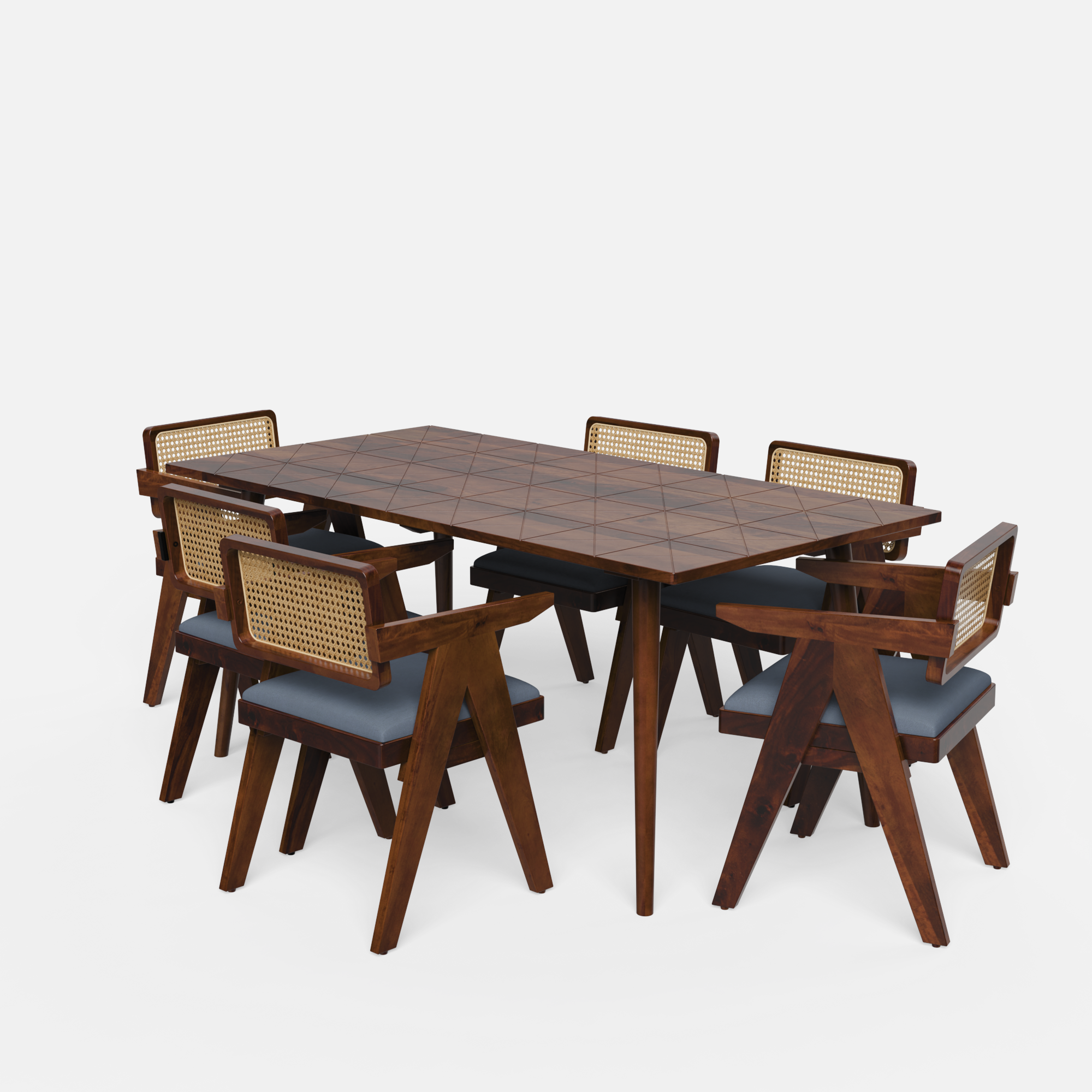 Helena-Pierre Provincial Teak Dining Table Set - Large 6 Seater - Table (175 cm x 90 cm x 76 cm) + 6 Pierre Chairs - Sheesham