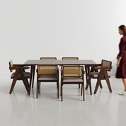 Helena-Pierre Provincial Teak Dining Table Set - Large 6 Seater - Table (175 cm x 90 cm x 76 cm) + 6 Pierre Chairs - Sheesham