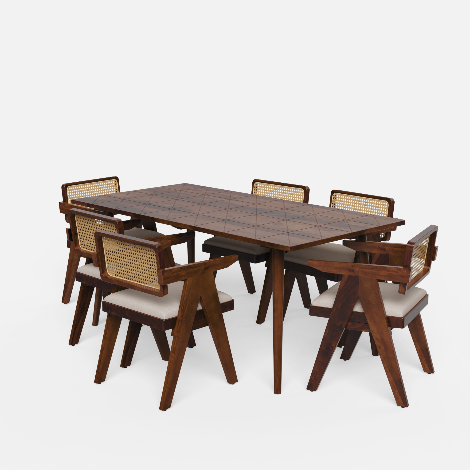 Helena-Pierre Provincial Teak Dining Table Set - Large 6 Seater - Table (175 cm x 90 cm x 76 cm) + 6 Pierre Chairs - Sheesham