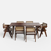 Helena-Pierre Provincial Teak Dining Table Set - Large 6 Seater - Table (175 cm x 90 cm x 76 cm) + 6 Pierre Chairs - Sheesham