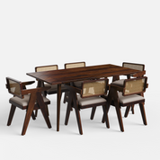 Helena-Pierre Provincial Teak Dining Table Set - Large 6 Seater - Table (175 cm x 90 cm x 76 cm) + 6 Pierre Chairs - Sheesham