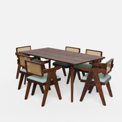 Helena-Pierre Provincial Teak Dining Table Set - Large 6 Seater - Table (175 cm x 90 cm x 76 cm) + 6 Pierre Chairs - Sheesham