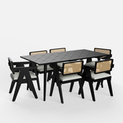 Helena-Pierre Black Dining Table Set - Large 6 Seater - Table (175 cm x 90 cm x 76 cm) + 6 Pierre Chairs - Sheesham