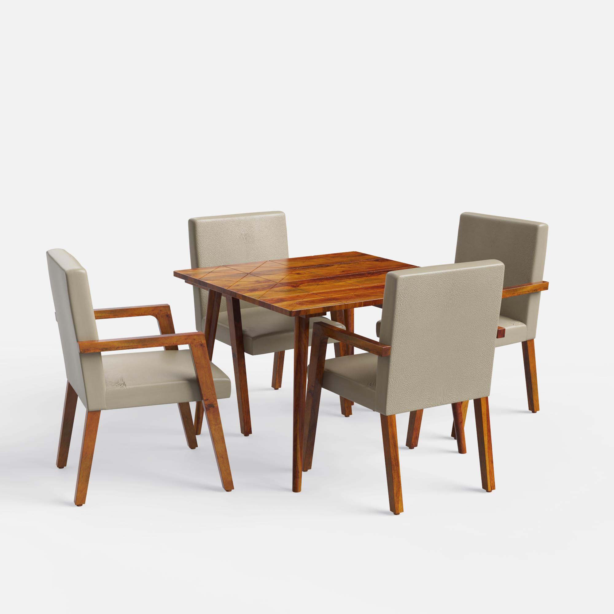 Helena-Watson Dining Table Set - 4 Seater - Table (100 cm x 100 cm x 76 cm) + 4 Watson Chairs - Sheesham