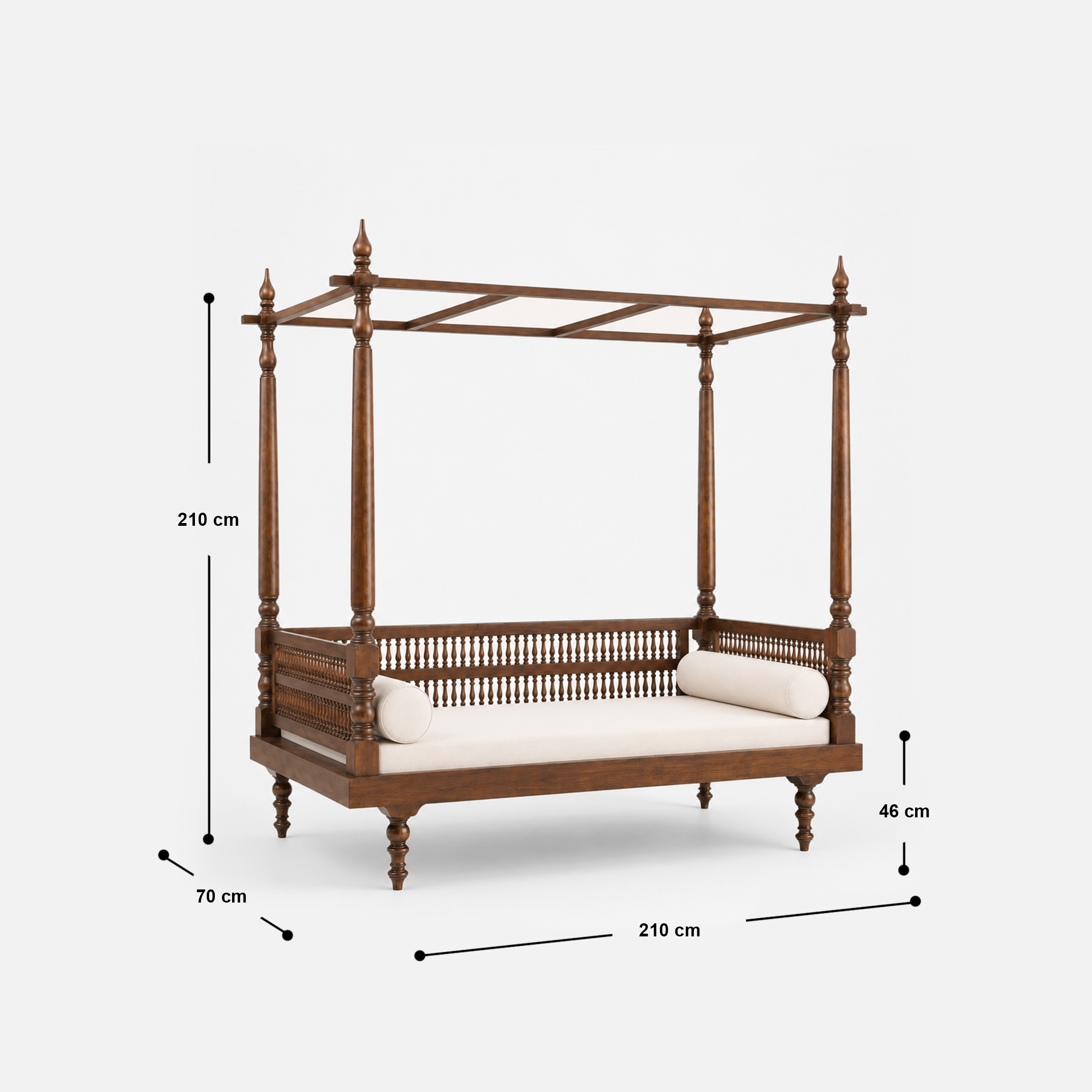 Heritage Wooden Canopy Daybed with Upholstered Cushion