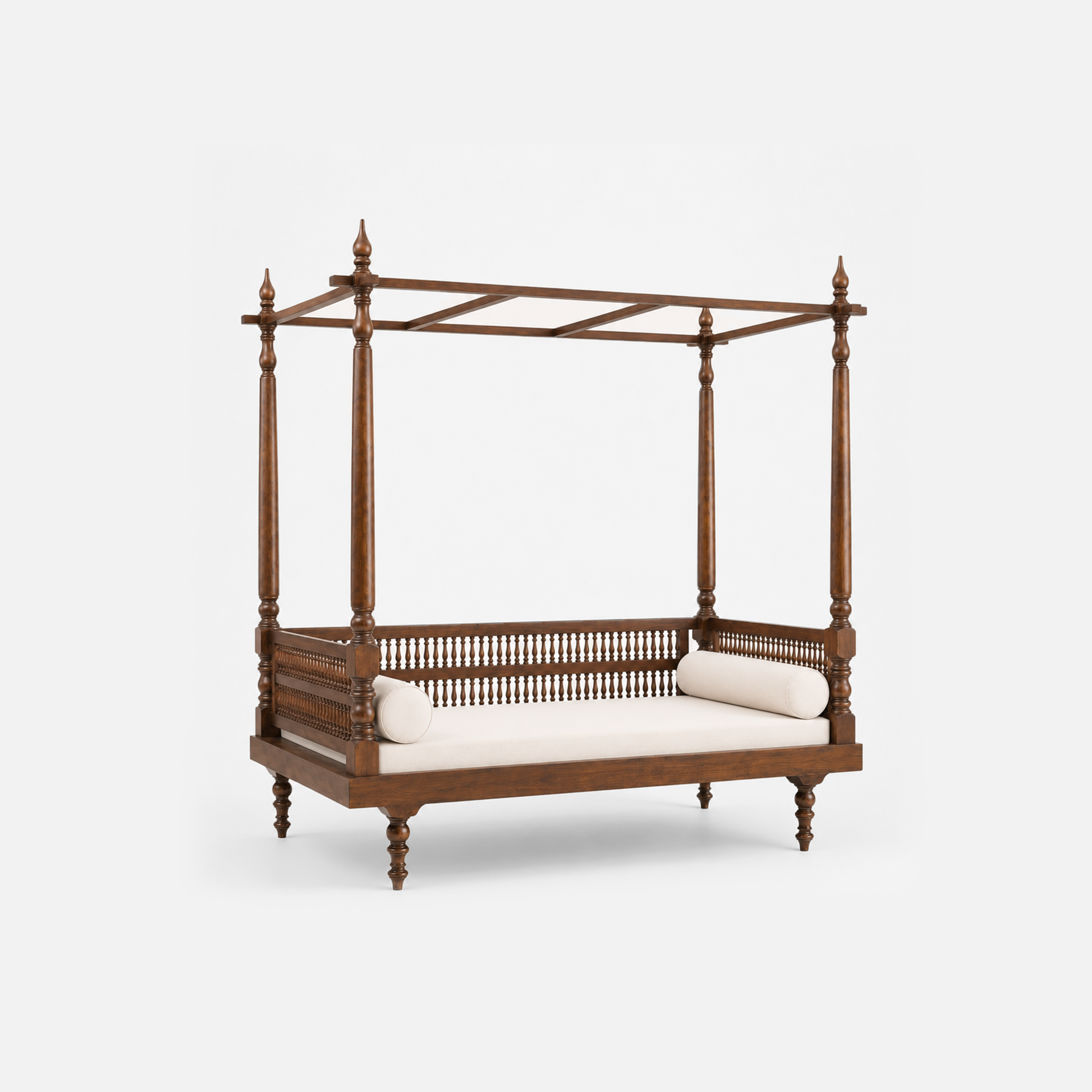 Heritage Wooden Canopy Daybed with Upholstered Cushion