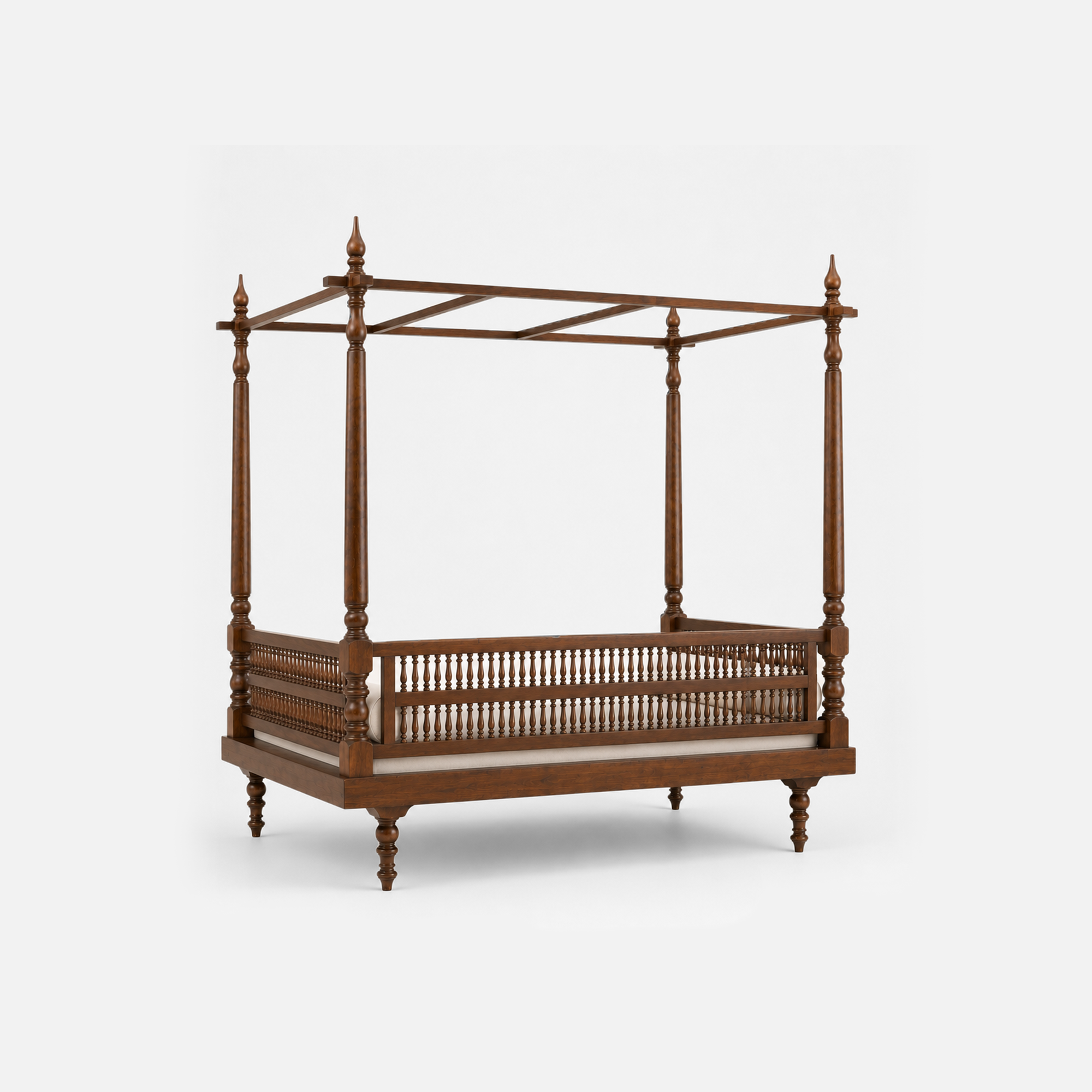 Heritage Wooden Canopy Daybed with Upholstered Cushion