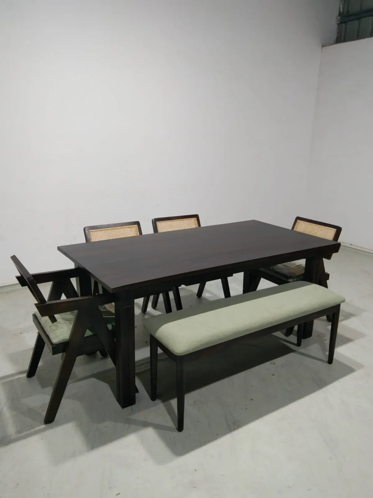 Roma-Pierre Luxury Dining Set - Large 6 Seater - Table (175 cm x 90 cm x 76 cm) + 6 Pierre Chairs - Sheesham • Black Polish on Sheesham Wood