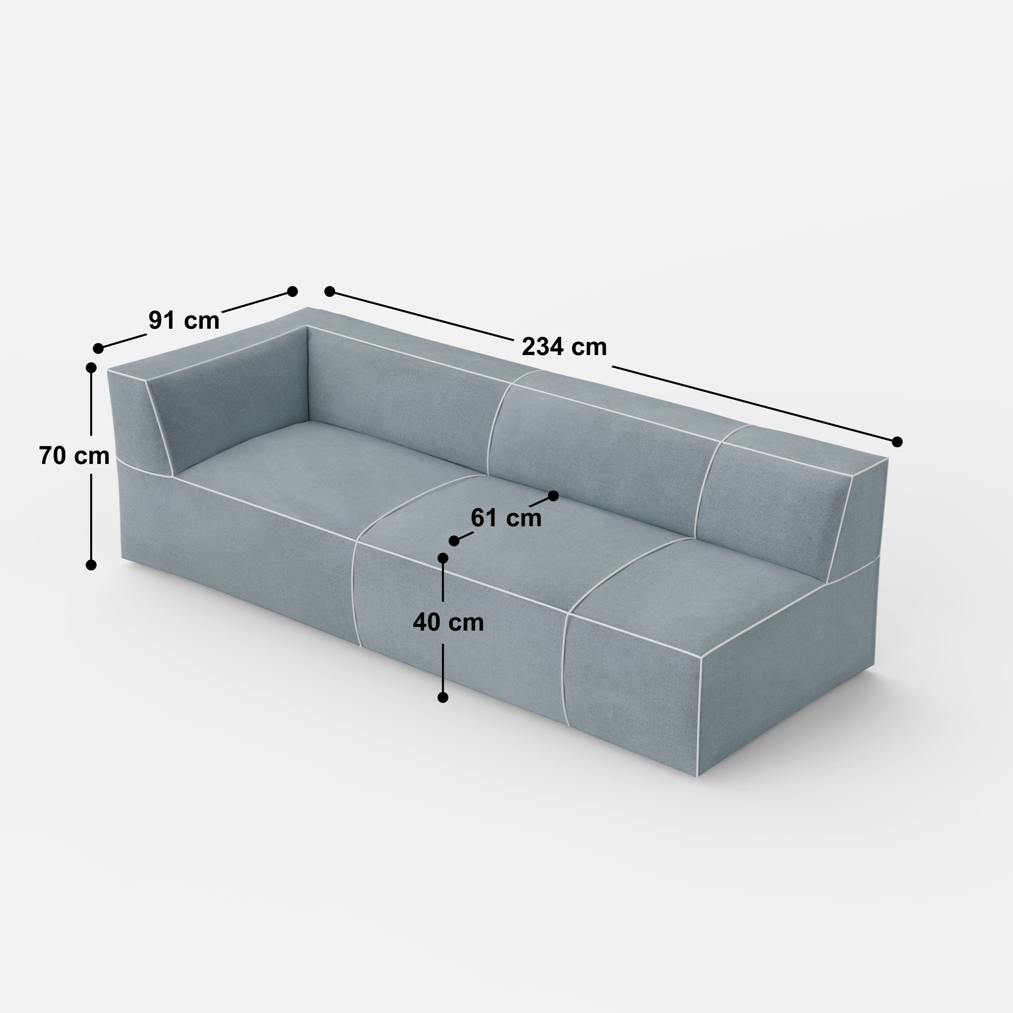 Kim Modular Right Arm 7 Seater Sofa With Ottoman - 128" | 107" Left Chaise