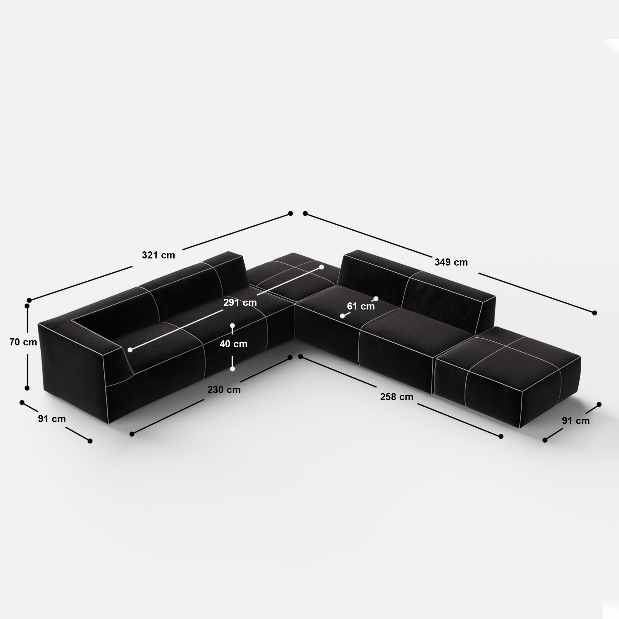 Kim Modular Right Arm 4 Seater Sofa with Ottoman - Crafts Mill Bespoke Furniture - Modular sectional sofas