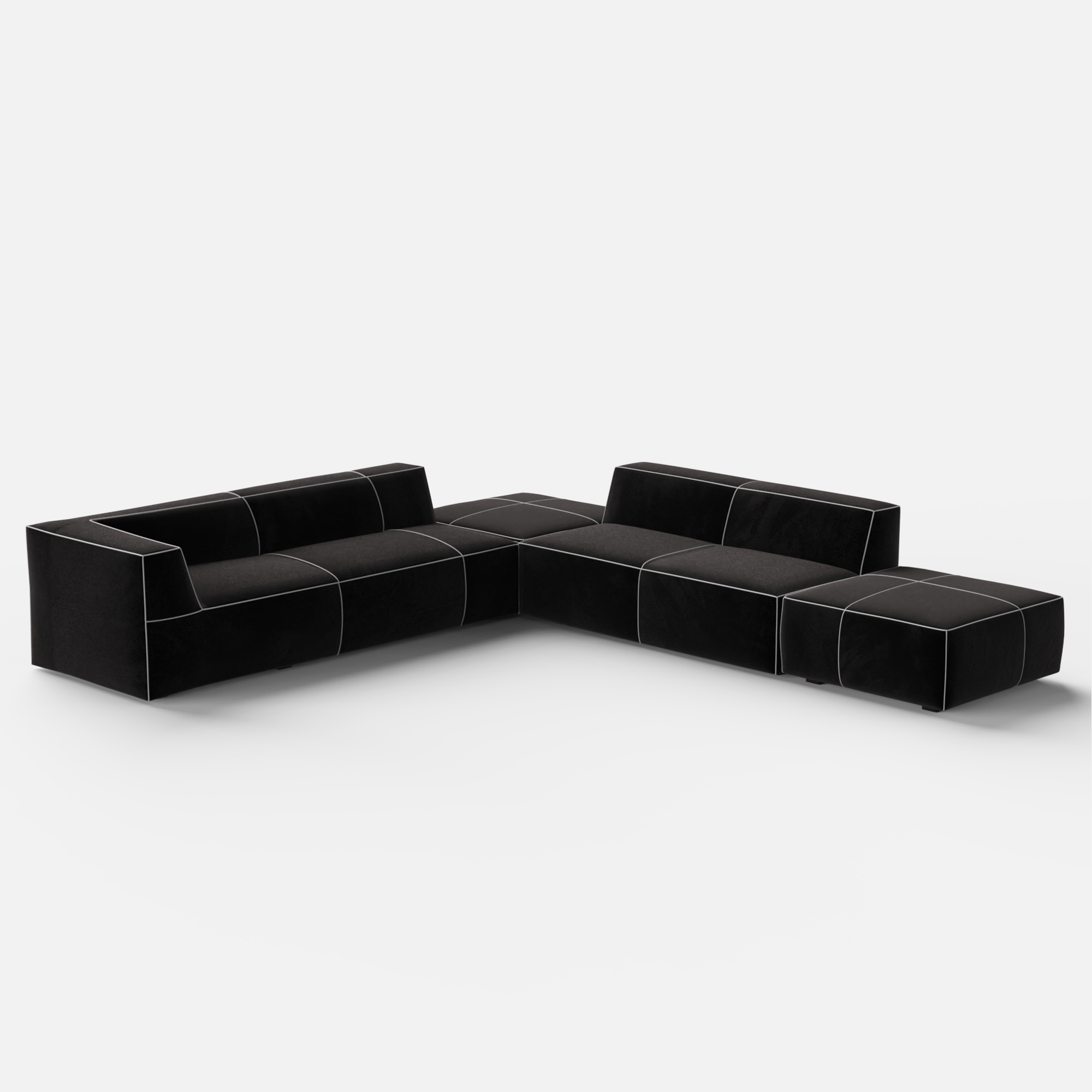 Black sectional sofa on a white background