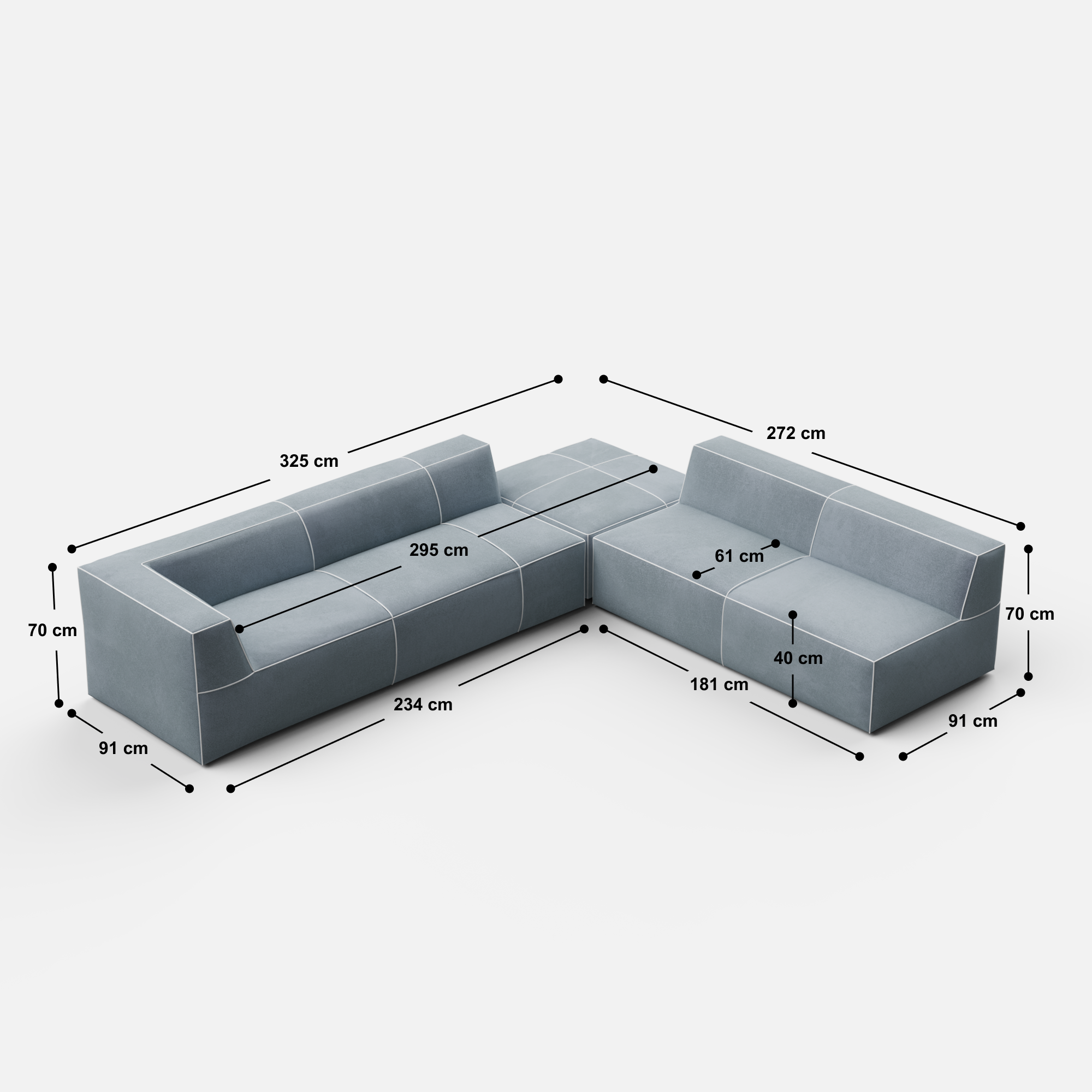 Kim Modular Right Arm 7 Seater Sofa With Ottoman - 128" | 107" Left Chaise