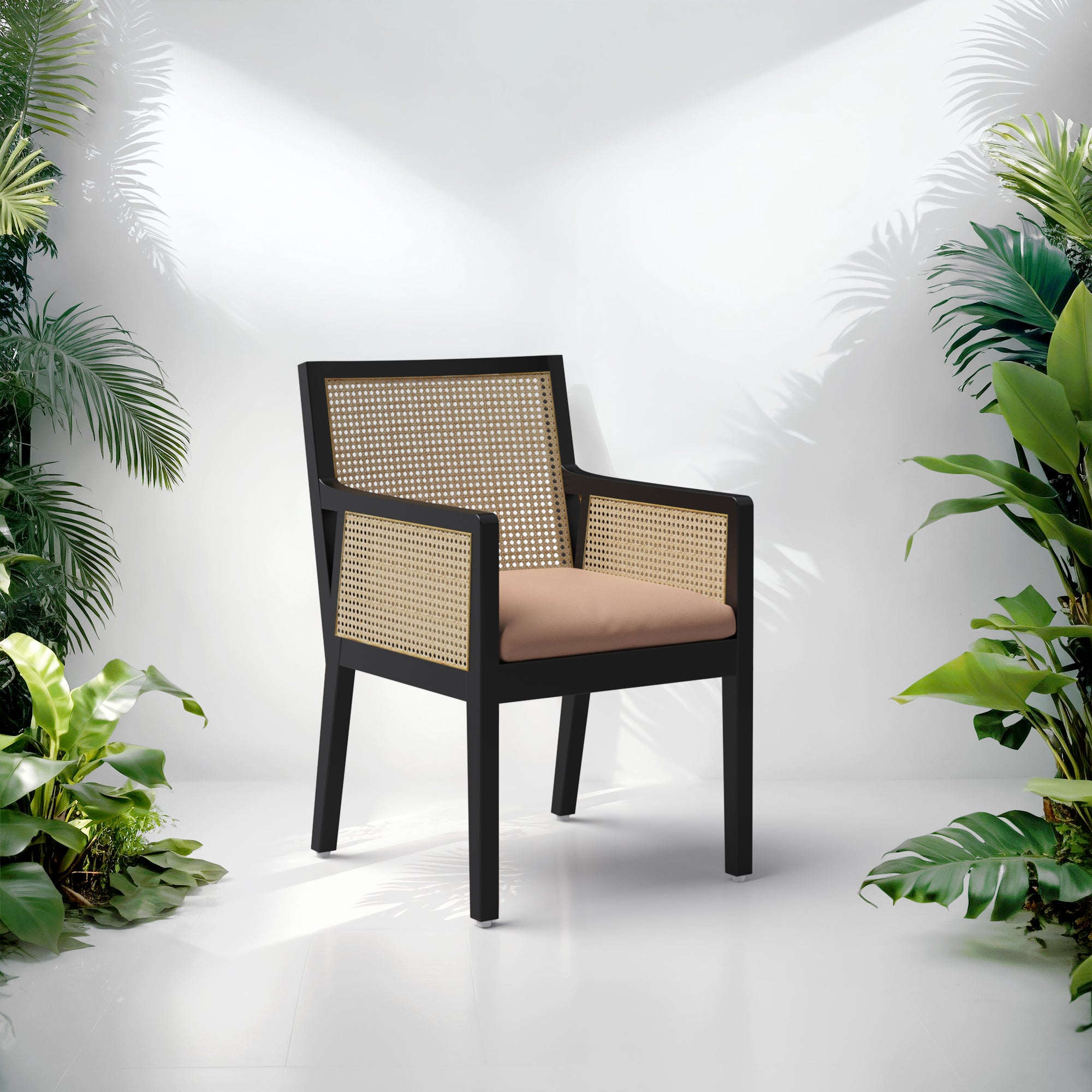 Kipling Upholstered Rattan Chair in Black Matte Finish