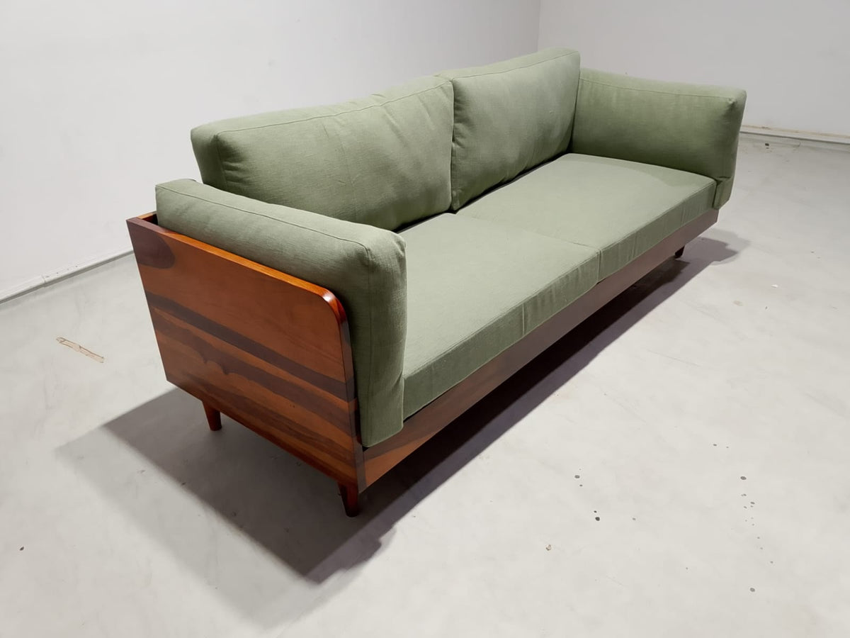 liam Sofa 3 seater 82.6 inch Seaweed green Upholstery Honey Finish