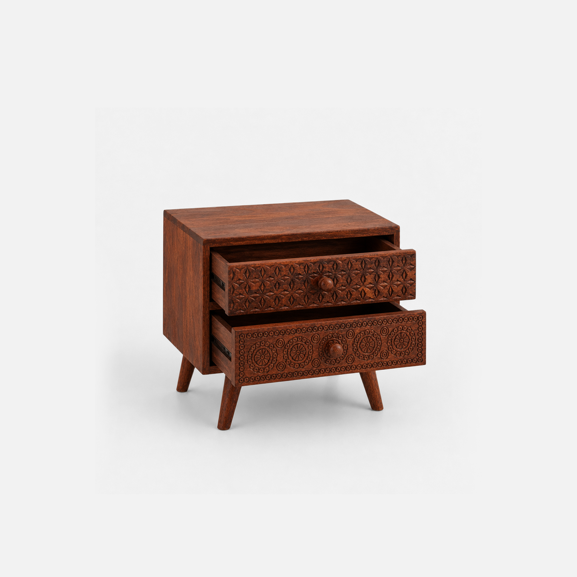 Lareina Carved Rustic Accent End Table in Natural Wood Finish