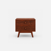 Lareina Carved Rustic Accent End Table in Natural Wood Finish