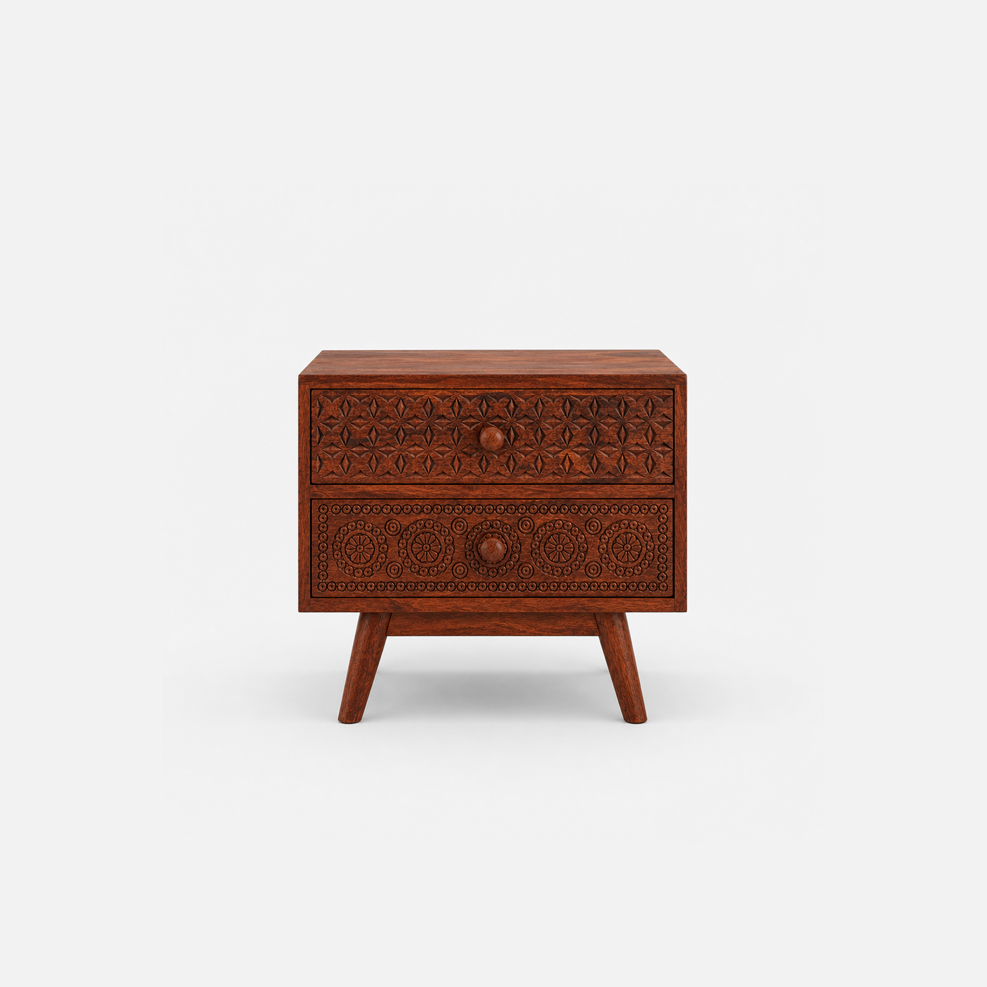 Lareina Carved Rustic Accent End Table in Natural Wood Finish