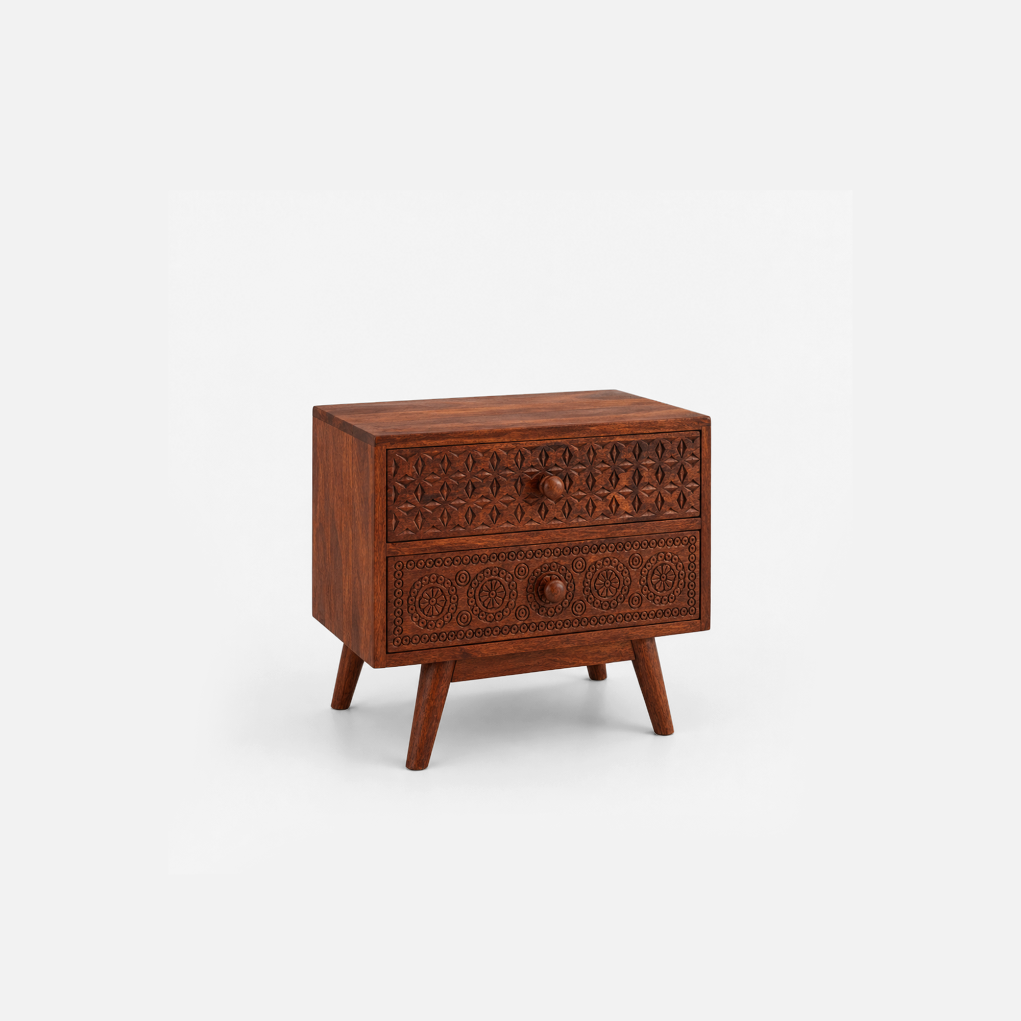 Lareina Carved Rustic Accent End Table in Natural Wood Finish