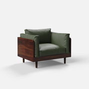 Green 1 Seater sofa with wooden frame on a white background