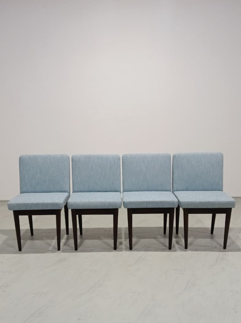 Lidia Chair - Walnut Polish on Sheesham, Fabric Hydrangea Blue