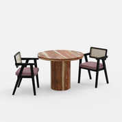 Luis-Bob Dining Table Set with Premium Trimming - 2 Seater - Table (100 cm Dia x 76 cm) + 2 Bob Chairs - Sheesham