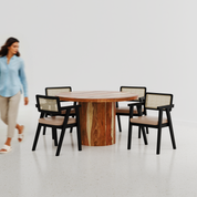 Luis-Bob Dining Table Set - 4 Seater - Table (130 cm Dia x 76 cm) + 4 Bob Chairs - Sheesham