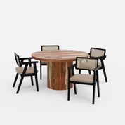 Luis-Bob Dining Table Set - 4 Seater - Table (130 cm Dia x 76 cm) + 4 Bob Chairs - Sheesham