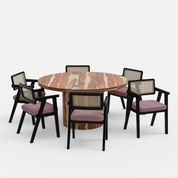 Luis-Bob Dining Table Set with Premium Trimming - 6 Seater - Table (150 cm Dia x 76 cm) + 6 Bob Chairs - Sheesham