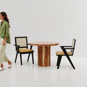 Luis-Flora Dining Table Set - 2 Seater - Table (100 cm Dia x 76 cm) + 2 Flora Chairs - Sheesham