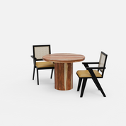 Luis-Flora Dining Table Set - 2 Seater - Table (100 cm Dia x 76 cm) + 2 Flora Chairs - Sheesham