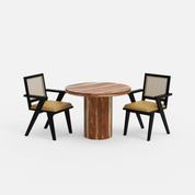 Luis-Flora Dining Table Set - 2 Seater - Table (100 cm Dia x 76 cm) + 2 Flora Chairs - Sheesham