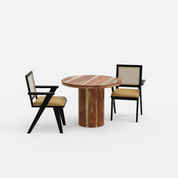 Luis-Flora Dining Table Set - 2 Seater - Table (100 cm Dia x 76 cm) + 2 Flora Chairs - Sheesham