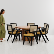 Luis-Flora Dining Table Set - 6 Seater - Table (150 cm Dia x 76 cm) + 6 Flora Chairs - Sheesham
