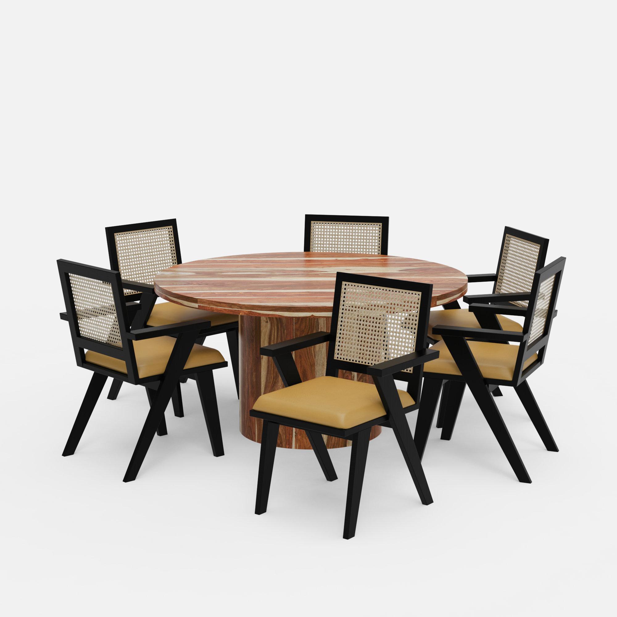 Luis-Flora-dining-set-150cm-dia-natural-sheesham-table-6-chairs-black-polish-on-sheesham-Mustard-yellow-leather-fabric-V1.png