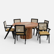 Luis-Flora Dining Table Set - 6 Seater - Table (150 cm Dia x 76 cm) + 6 Flora Chairs - Sheesham