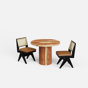 Luis-Jean Dining Table Set - 2 Seater - Table (100 cm Dia x 76 cm) + 2 Jean Chairs - Sheesham