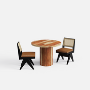 Luis-Jean Dining Table Set - 2 Seater - Table (100 cm Dia x 76 cm) + 2 Jean Chairs - Sheesham