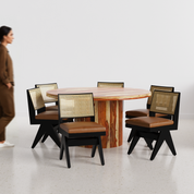Luis-Jean Dining Table Set - 6 Seater - Table (150 cm Dia x 76 cm) + 6 Jean Chairs - Sheesham