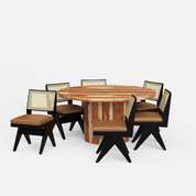 Luis-Jean Dining Table Set - 6 Seater - Table (150 cm Dia x 76 cm) + 6 Jean Chairs - Sheesham
