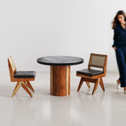 Luis-Jean Textured Black Dining Table Set with Premium Trimming - 2 Seater - Table (100 cm Dia x 76 cm) + 2 Jean Chairs - Sheesham