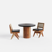 Luis-Jean Textured Black Dining Table Set with Premium Trimming - 2 Seater - Table (100 cm Dia x 76 cm) + 2 Jean Chairs - Sheesham