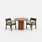 Luis-Kiyomi Dining Table Set - 2 Seater - Table (100 cm Dia x 76 cm) + 2 Kiyomi Chairs - Sheesham