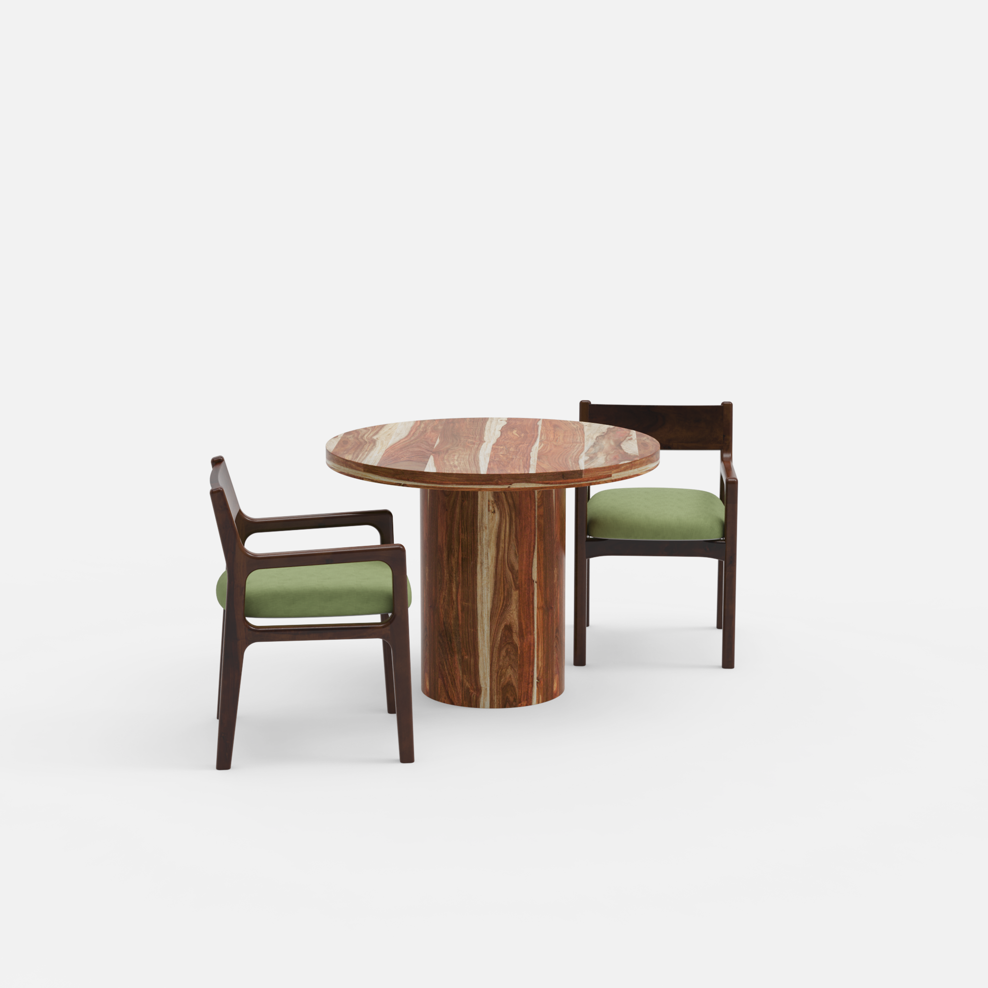 Luis-Kiyomi Dining Table Set - 2 Seater - Table (100 cm Dia x 76 cm) + 2 Kiyomi Chairs - Sheesham