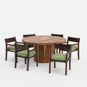 Luis-Kiyomi Dining Table Set - 6 Seater - Table (150 cm Dia x 76 cm) + 6 Kiyomi Chairs - Sheesham