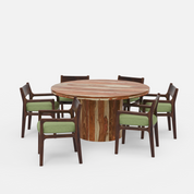 Luis-Kiyomi Dining Table Set - 6 Seater - Table (150 cm Dia x 76 cm) + 6 Kiyomi Chairs - Sheesham